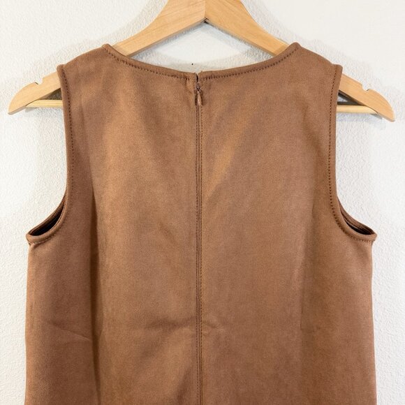 Loft Brown Faux Suede Mini Shift Dress Size 4 V-Neck Casual Spring Boho Preppy - Picture 9 of 11